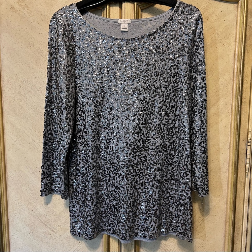 J Crew Shimmery Silver Sequin Blouse